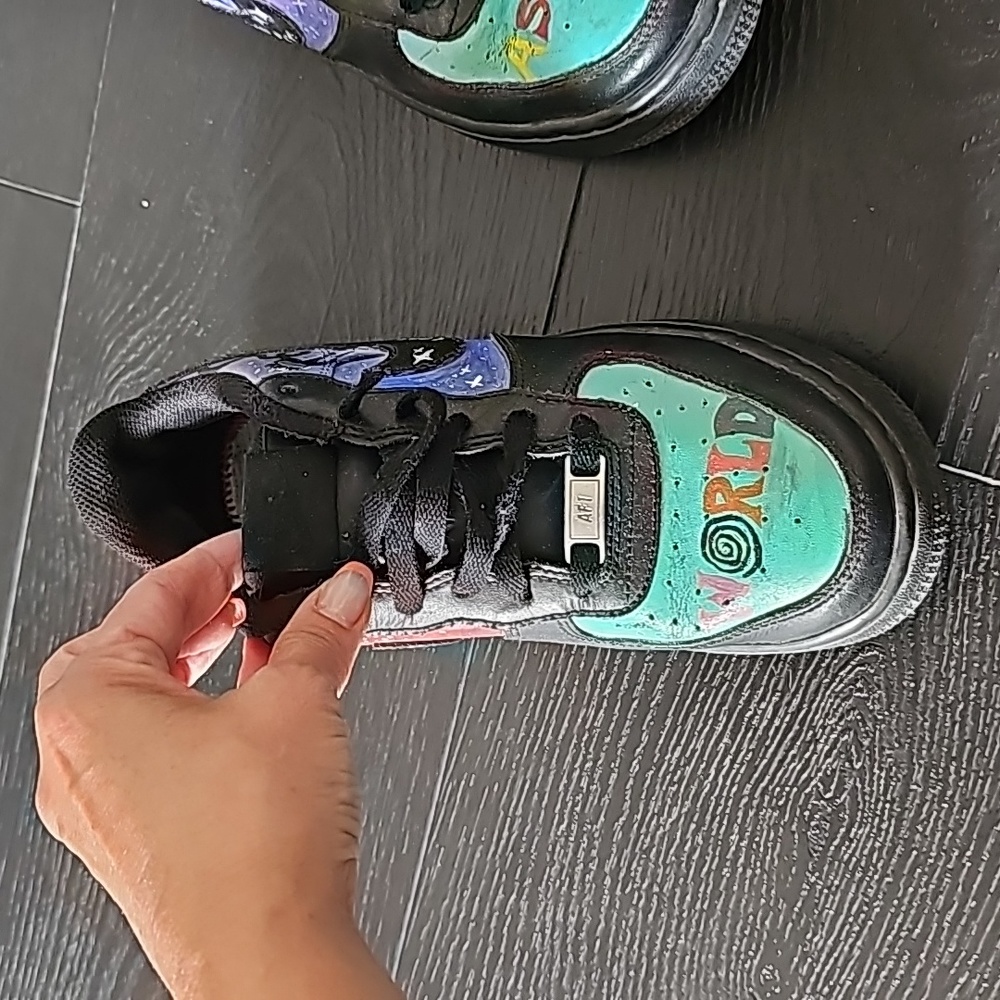 ✨️Custom Made✨ Nike Air Force 1 Travis Scott Astro World 5.5 Y Black Multi color - Picture 5 of 10